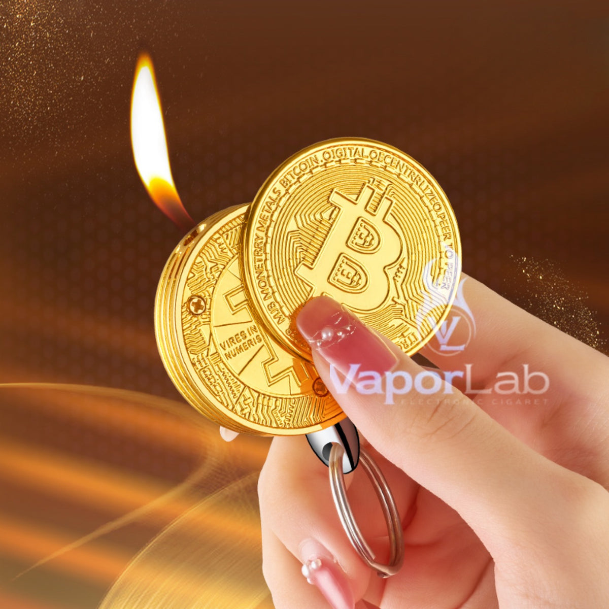 korek api gantungan kunci model bitcoin gold coin key chain refillable gas lighter unik lucu