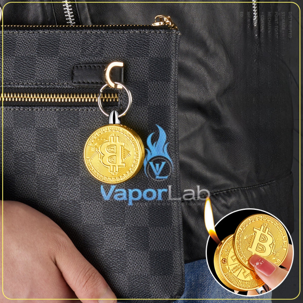 korek api gantungan kunci model bitcoin gold coin key chain refillable gas lighter unik lucu