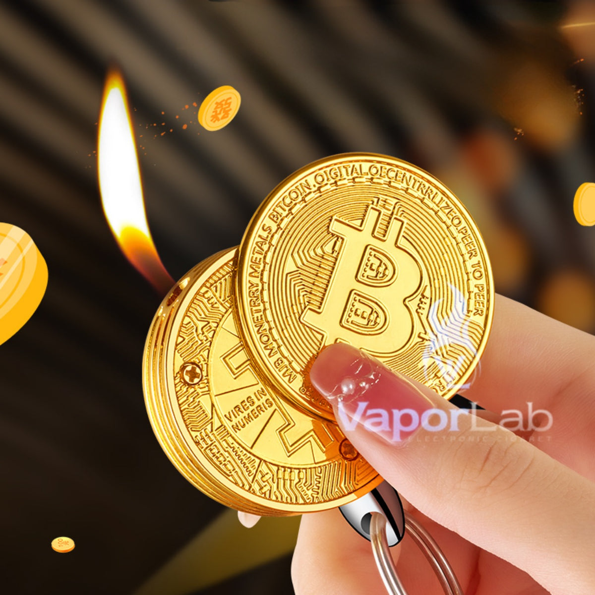 korek api gantungan kunci model bitcoin gold coin key chain refillable gas lighter unik lucu