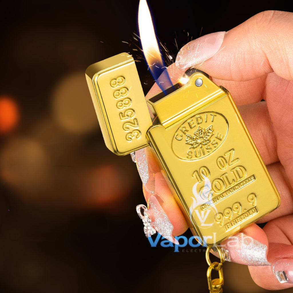 korek api gantungan kunci model emas gold bar key chain refillable gas lighter unik lucu