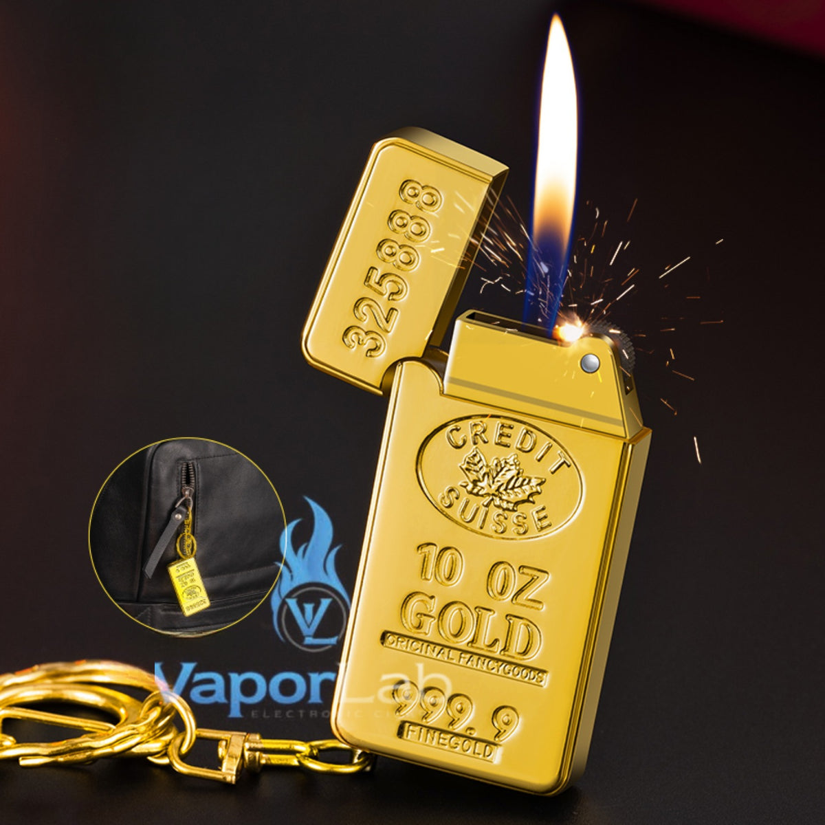 korek api gantungan kunci model emas gold bar key chain refillable gas lighter unik lucu