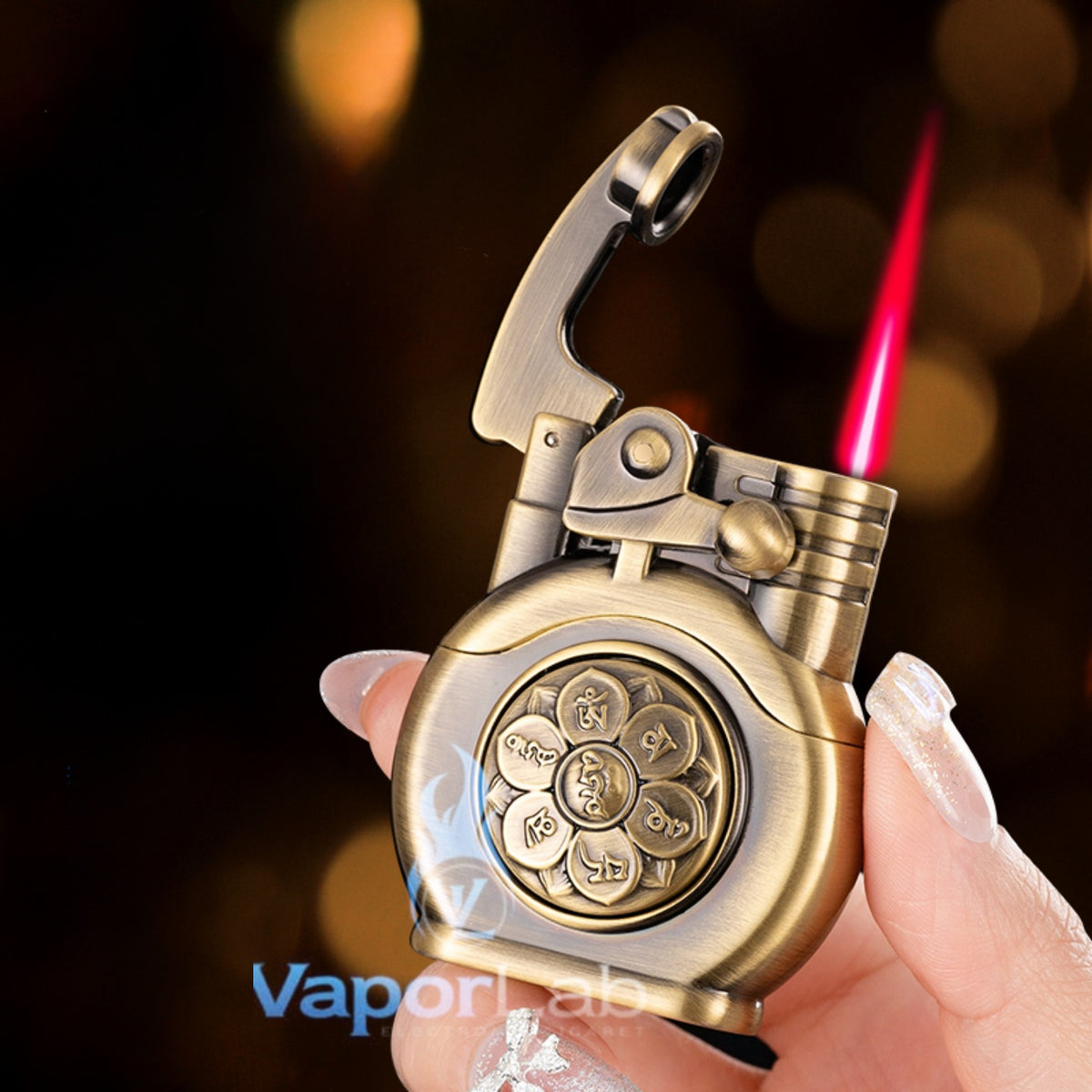 korek besi api bara merah classic vintage rocker arm bisa di spin spinning fidget refillable jet gas lighter unik dengan giftbox