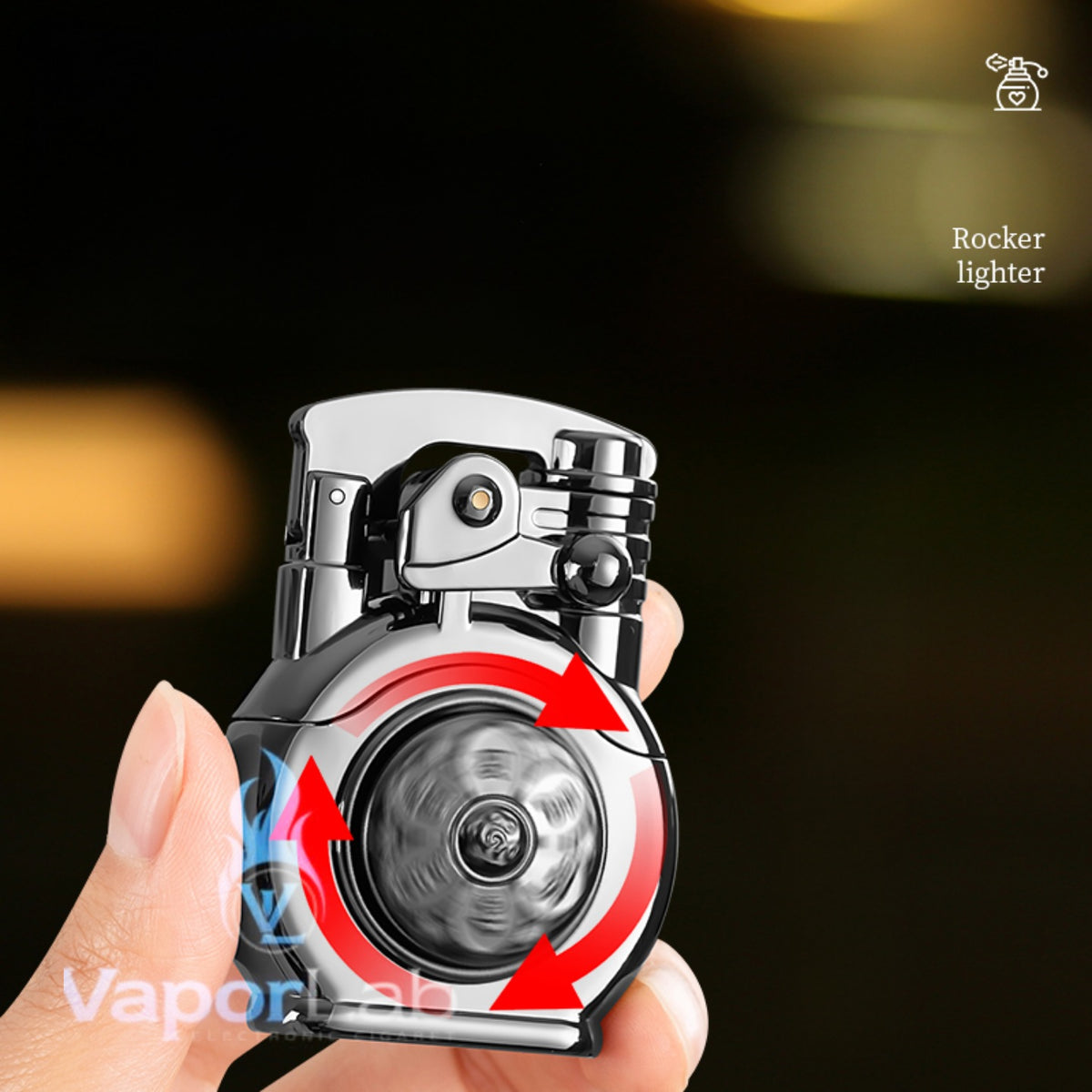 korek besi api bara merah classic vintage rocker arm bisa di spin spinning fidget refillable jet gas lighter unik dengan giftbox