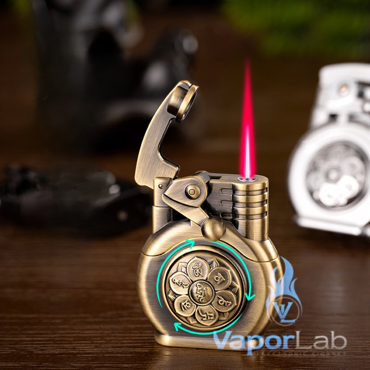 korek besi api bara merah classic vintage rocker arm bisa di spin spinning fidget refillable jet gas lighter unik dengan giftbox