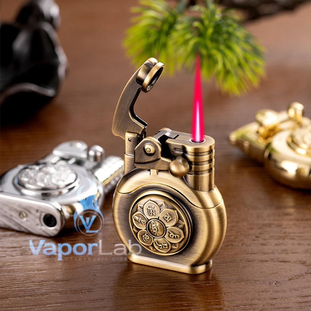 korek besi api bara merah classic vintage rocker arm bisa di spin spinning fidget refillable jet gas lighter unik dengan giftbox