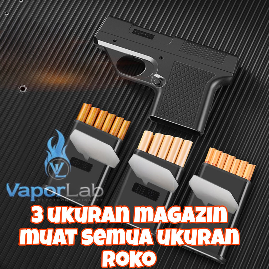 kotak box tempat simpan rokok universal all size merk focus plus korek api gas bisa diisi ulang model pistol dan magazin cigarette case gun lighter