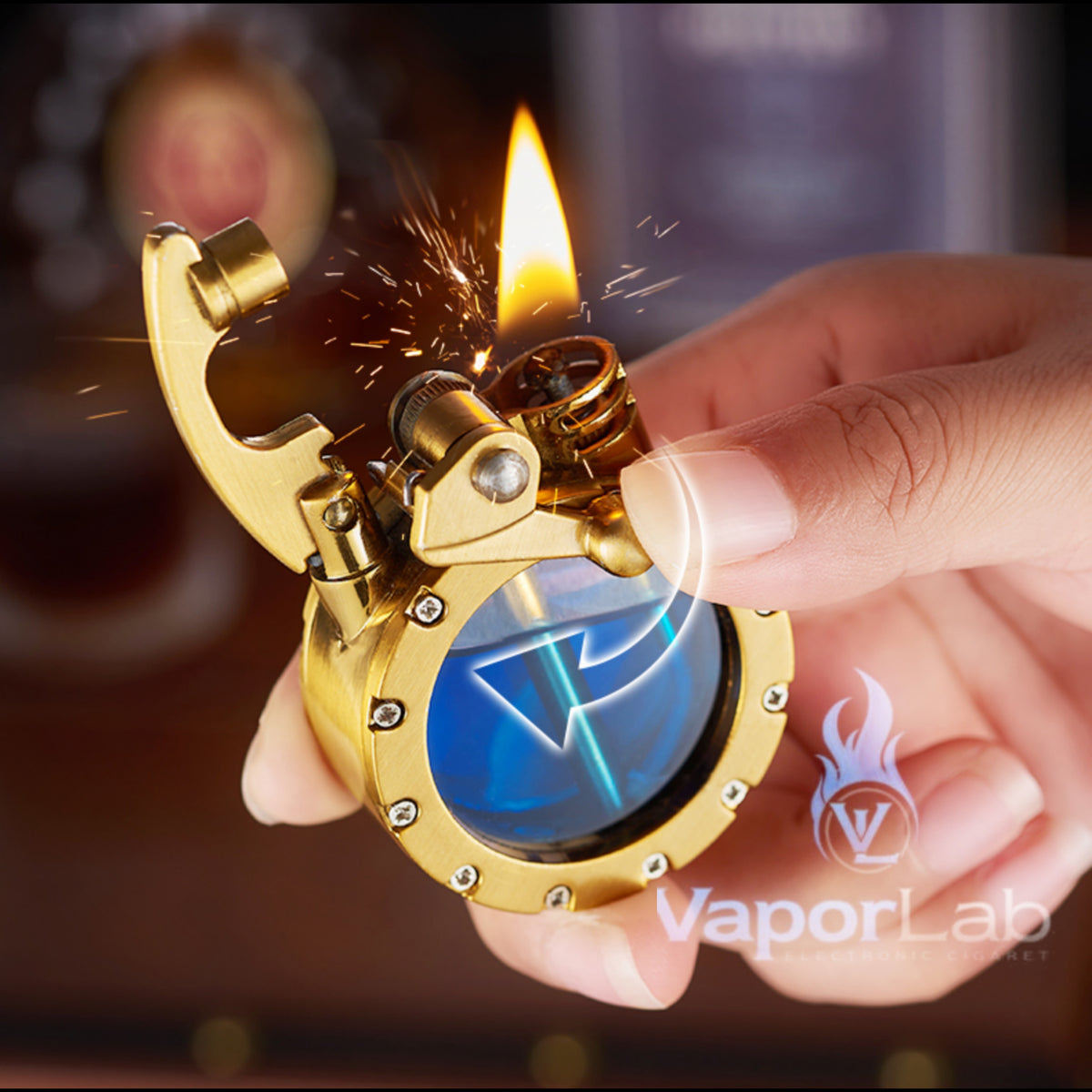 korek api klasik dengan kaca bulat transparant sumbu isi minyak vintage retro oil lighter giftbox