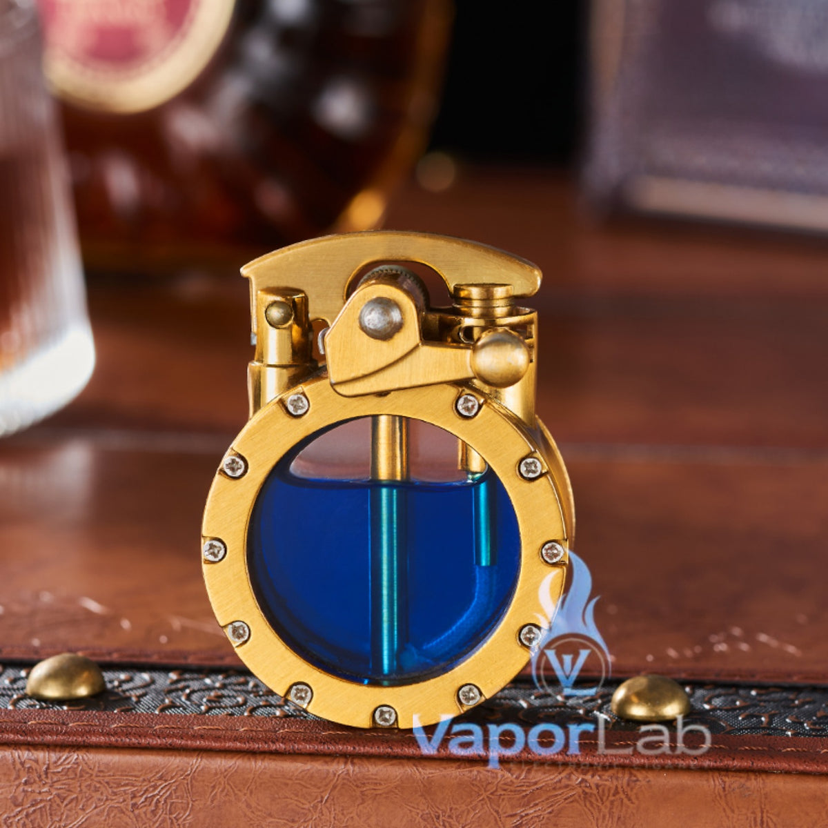 korek api klasik dengan kaca bulat transparant sumbu isi minyak vintage retro oil lighter giftbox