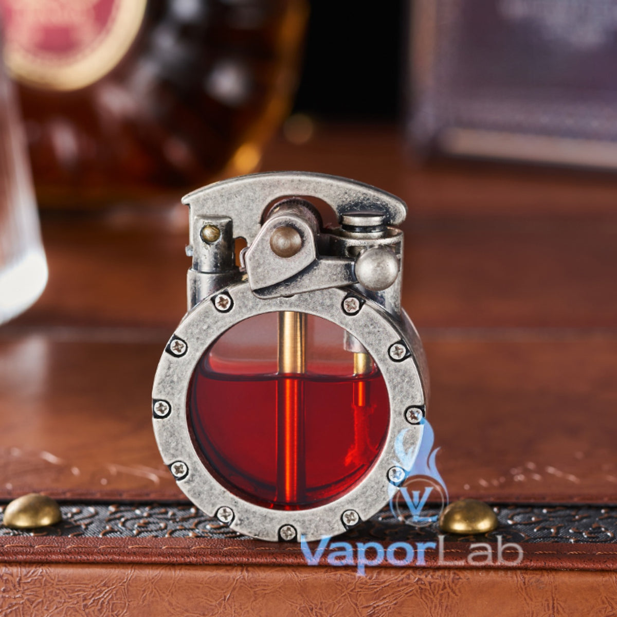 korek api klasik dengan kaca bulat transparant sumbu isi minyak vintage retro oil lighter giftbox