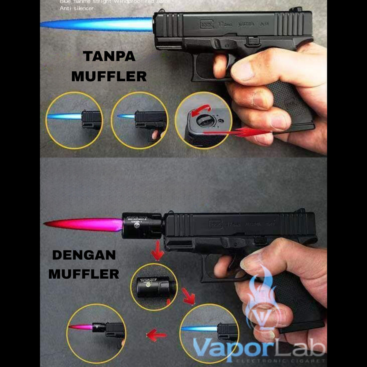 korek api gas bara las model replika pistol glok 1911 hellcat mini gun jet torch refillable gas lighter with tactical giftbox display