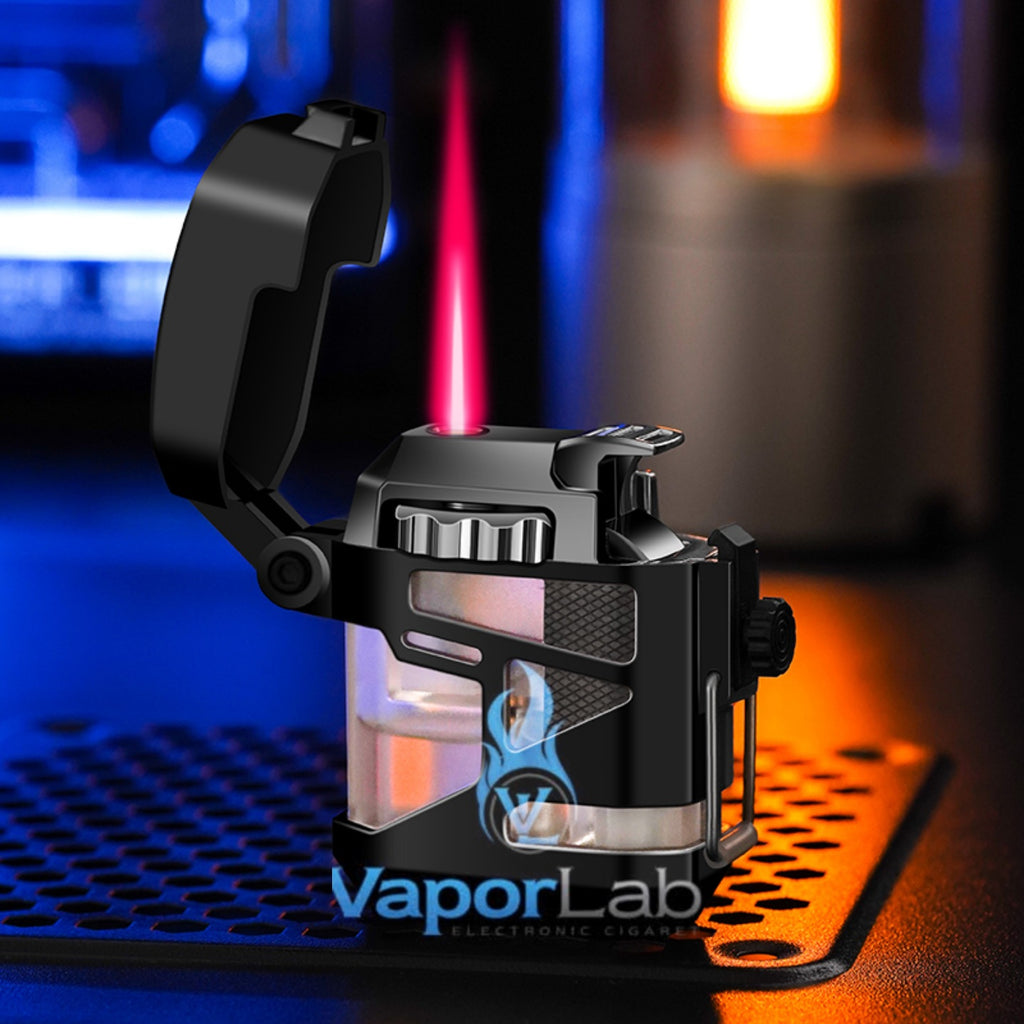korek api bara unik refillable gas jet torch metal led lighter transparant kemasan giftbox windproof