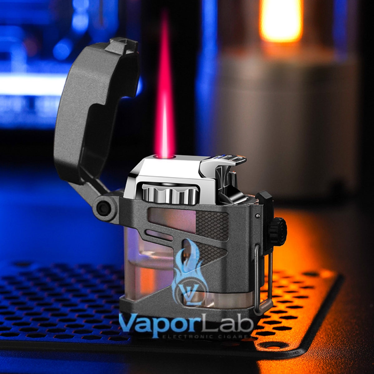 korek api bara unik refillable gas jet torch metal led lighter transparant kemasan giftbox windproof