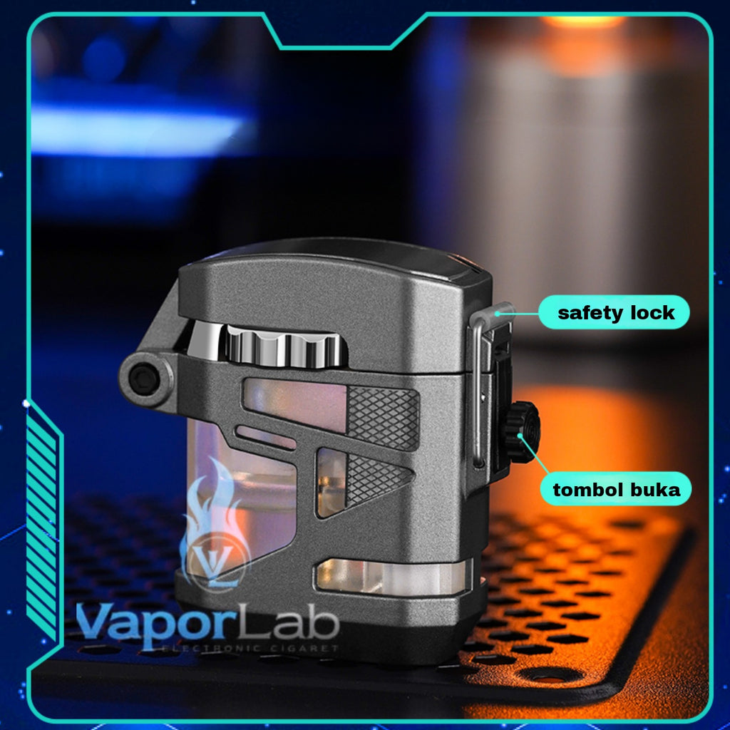 korek api bara unik refillable gas jet torch metal led lighter transparant kemasan giftbox windproof