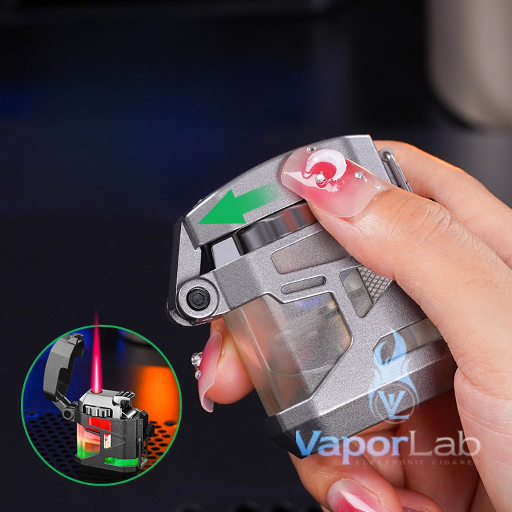 korek api bara unik refillable gas jet torch metal led lighter transparant kemasan giftbox windproof