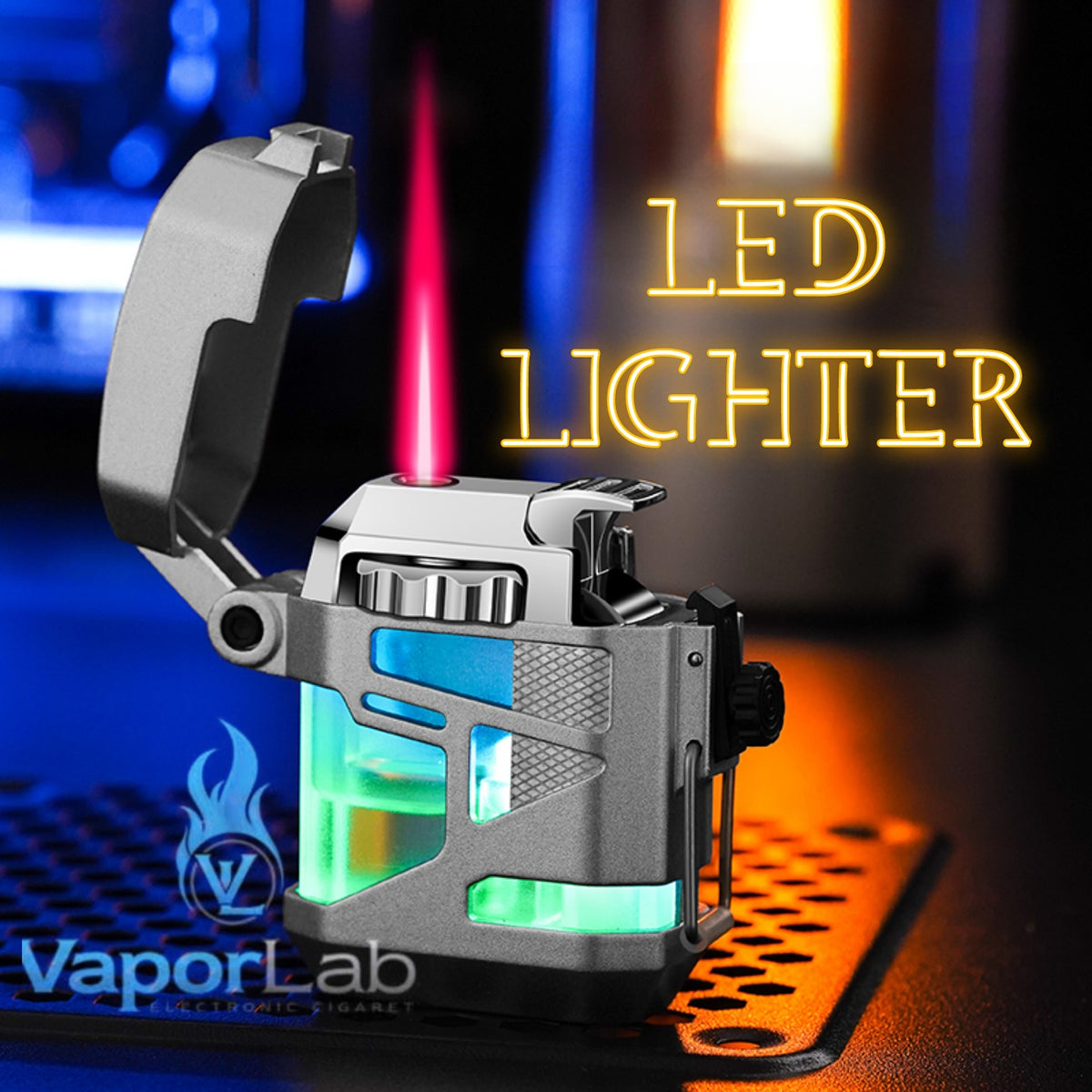korek api bara unik refillable gas jet torch metal led lighter transparant kemasan giftbox windproof