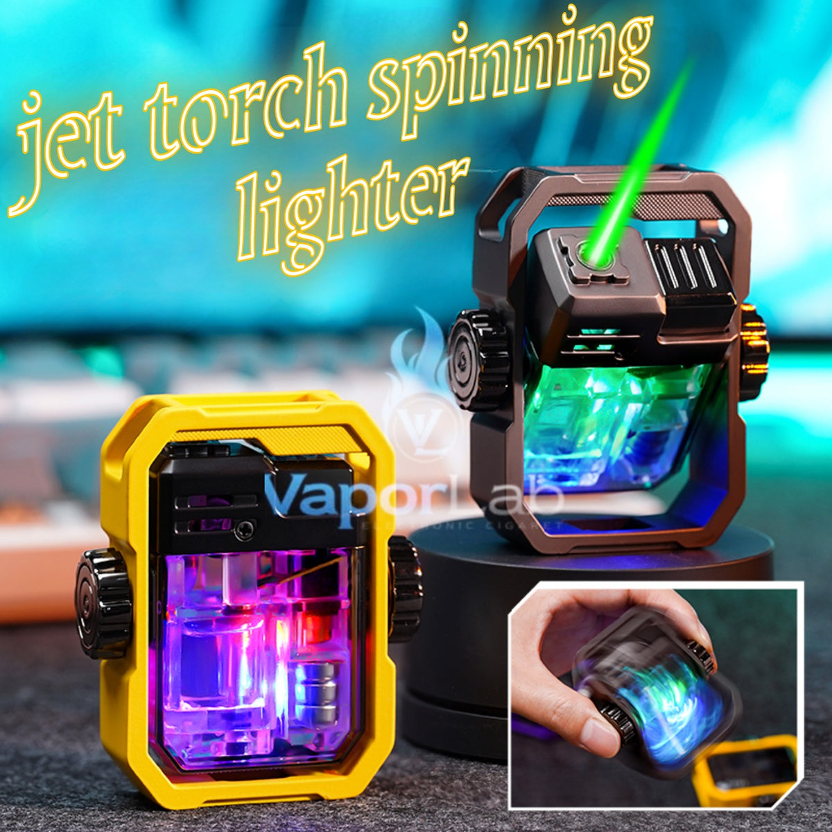 korek api bara spinner spinning gyro jet torch refillable gas lighter transparant flabox keren unik windproof