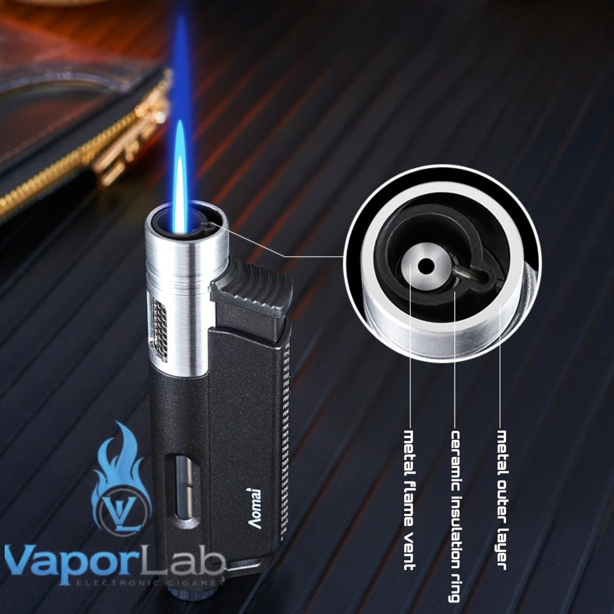 korek api bara las AOMAI jet flame torch refillable gas metal lighter dengan indikator gas transparant