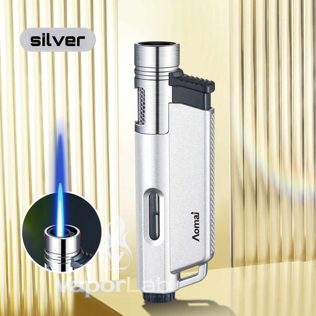 korek api bara las AOMAI jet flame torch refillable gas metal lighter dengan indikator gas transparant