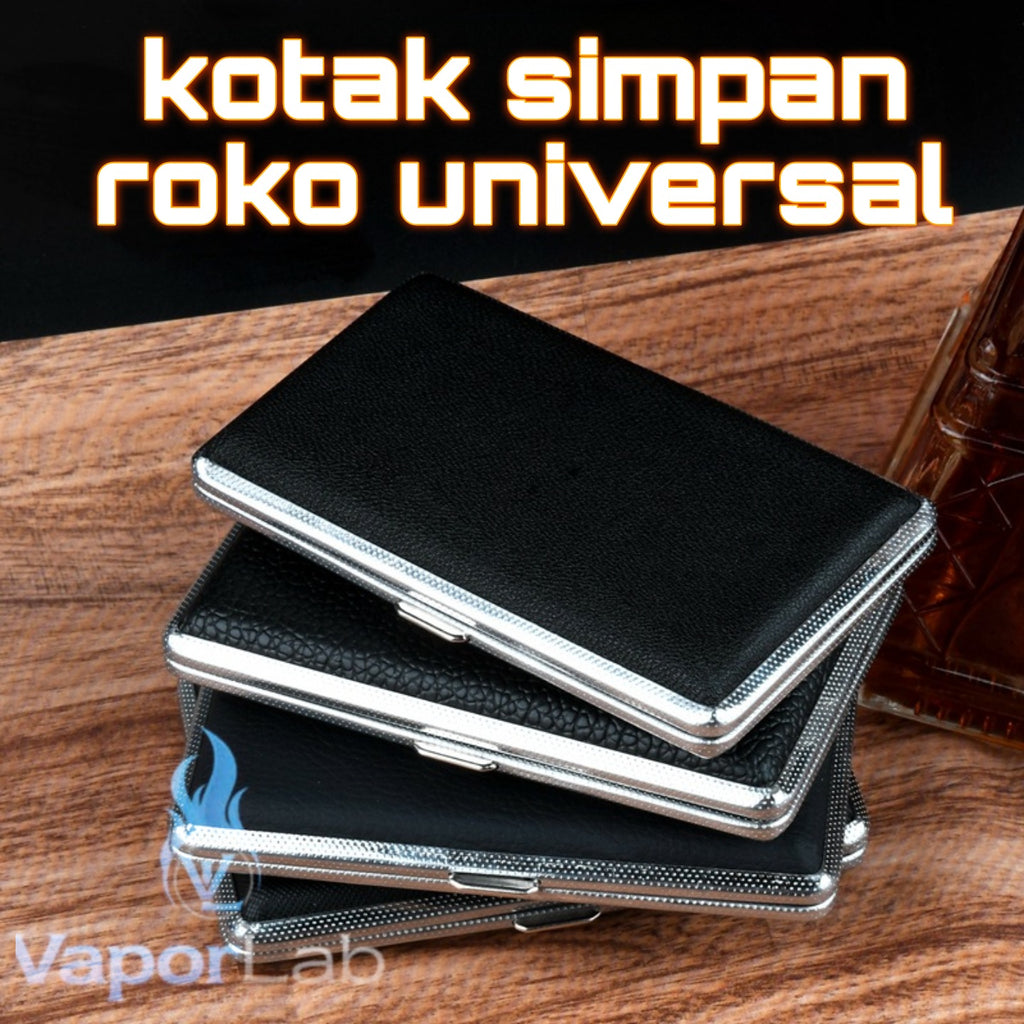 kotak box tempat simpan rokok universal all size bahan besi metal stainless dan kulit imitasi cigarette case murah polos