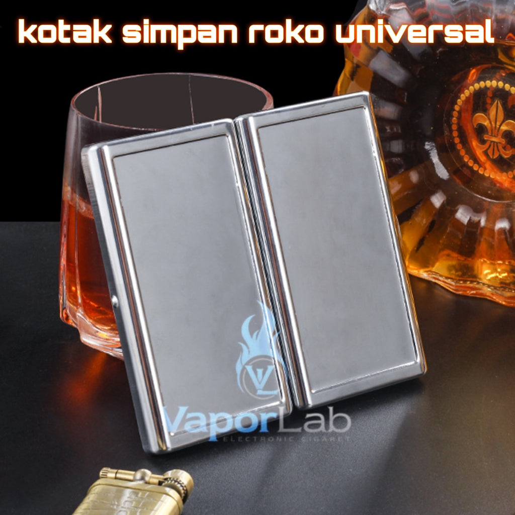 kotak box tempat simpan rokok universal all size bahan besi metal stainless dan kulit imitasi cigarette case murah polos