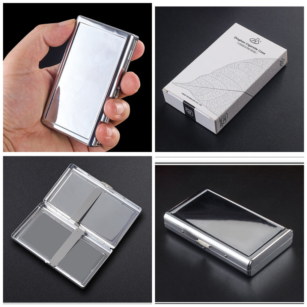 kotak box tempat simpan rokok universal all size bahan besi metal stainless dan kulit imitasi cigarette case murah polos