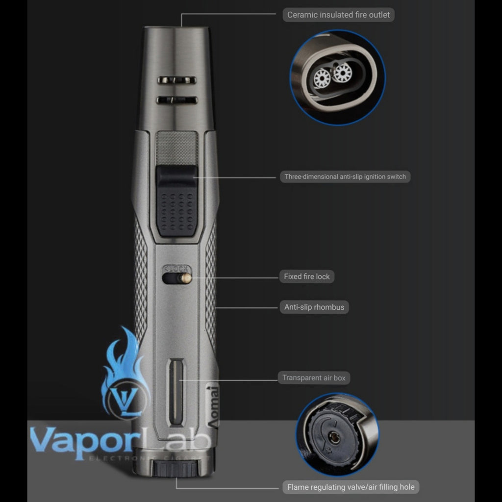 korek api bara las AOMAI dual jet torch refillable gas lighter pemantik bbq dengan indikator gas