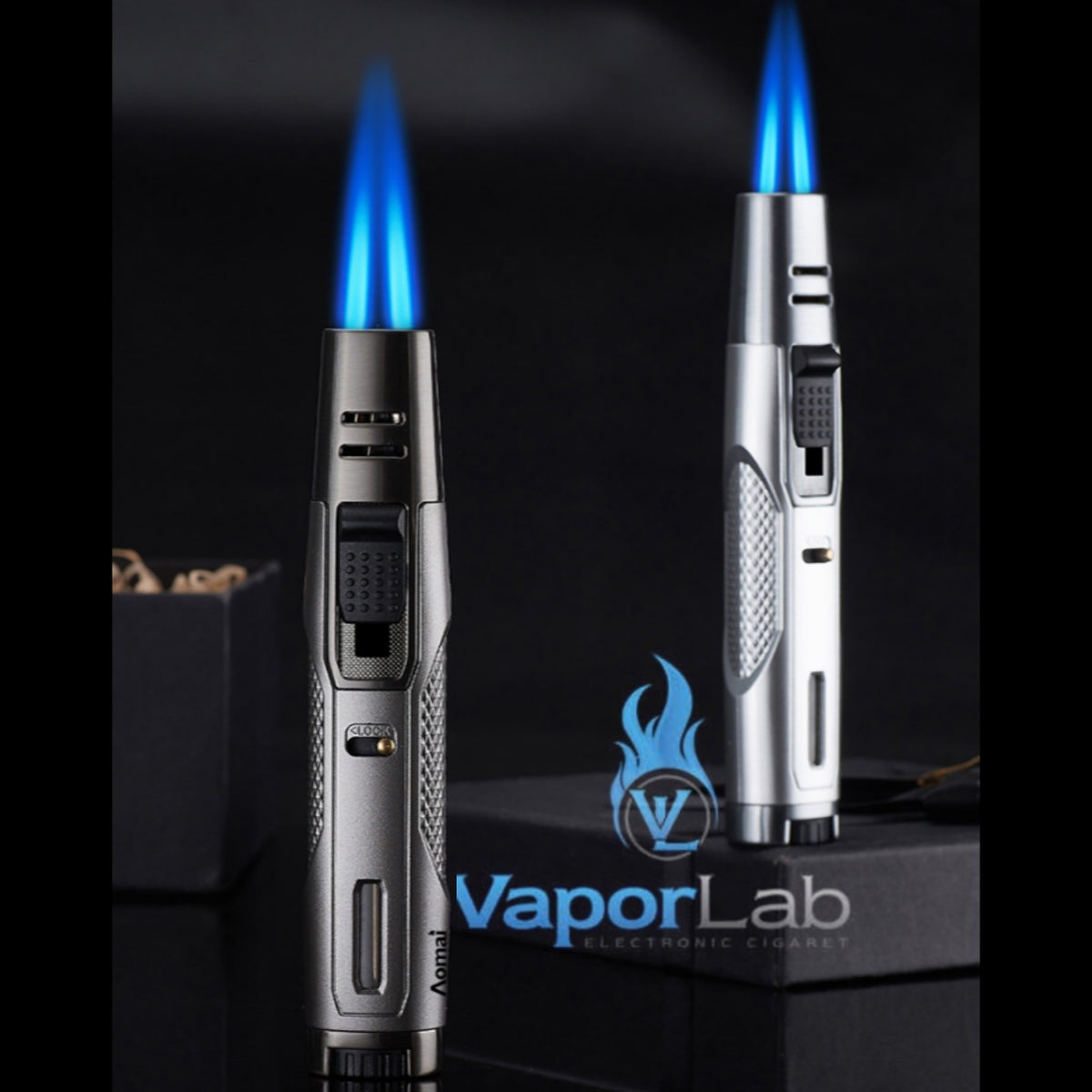 korek api bara las AOMAI dual jet torch refillable gas lighter pemantik bbq dengan indikator gas