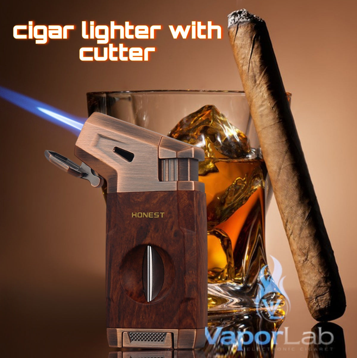 korek api cerutu bara las HONEST dengan pemotong cigar cutter jet torch refillable gas lighter for cigar