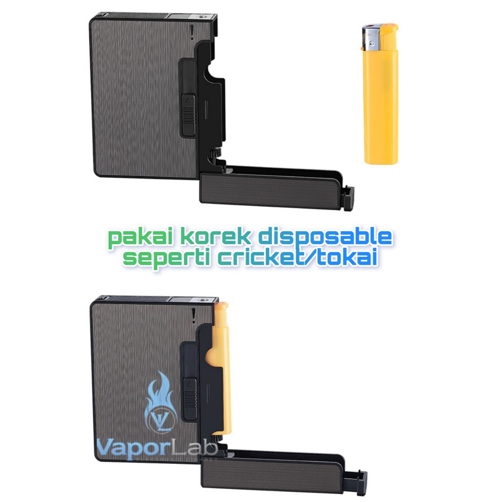 kotak box tempat simpan rokok merk focus YH117 muat 16 batang gg surya cigarette case lighter plus korek api disposable lighter