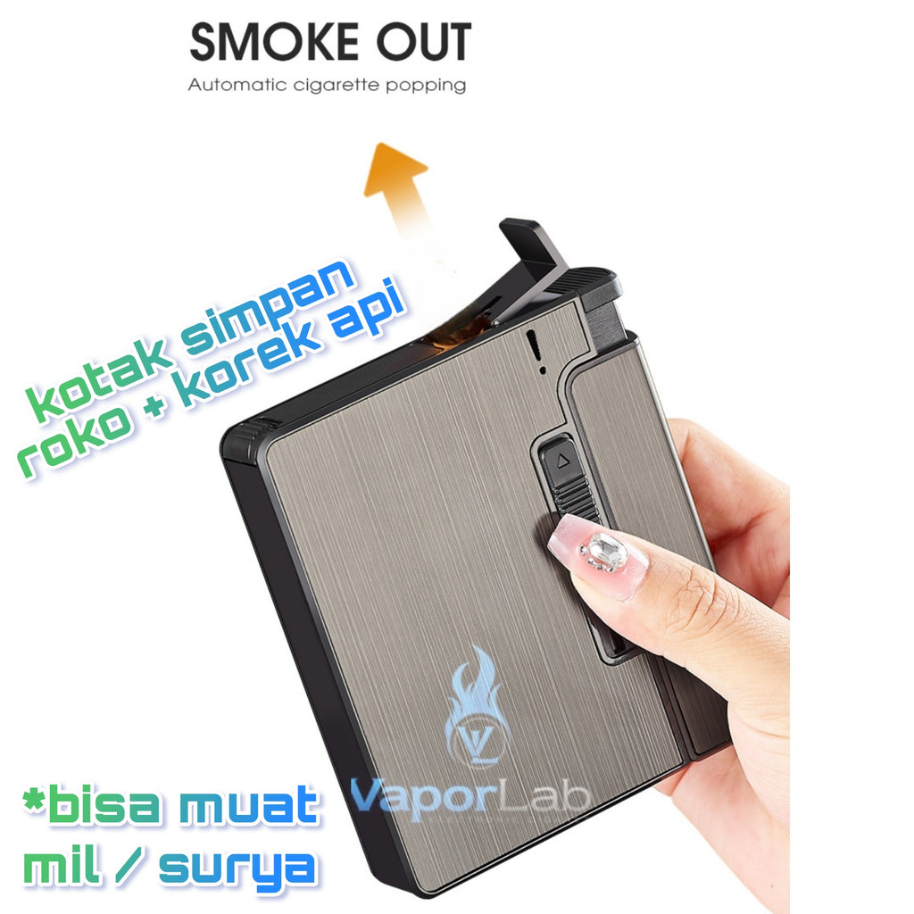 kotak box tempat simpan rokok merk focus YH117 muat 16 batang gg surya cigarette case lighter plus korek api disposable lighter