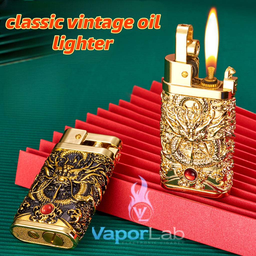 korek api classic pakai sumbu kapas isi minyak motif ukiran naga timbul retro vintage dragon oil lighter yubang with giftbox