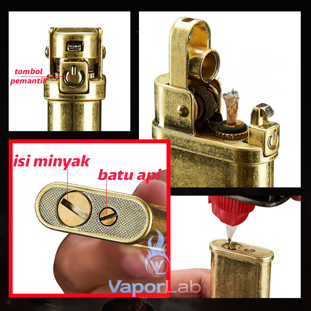 korek api classic pakai sumbu batu api isi minyak retro brass vintage oil lighter yubang 2836 with giftbox