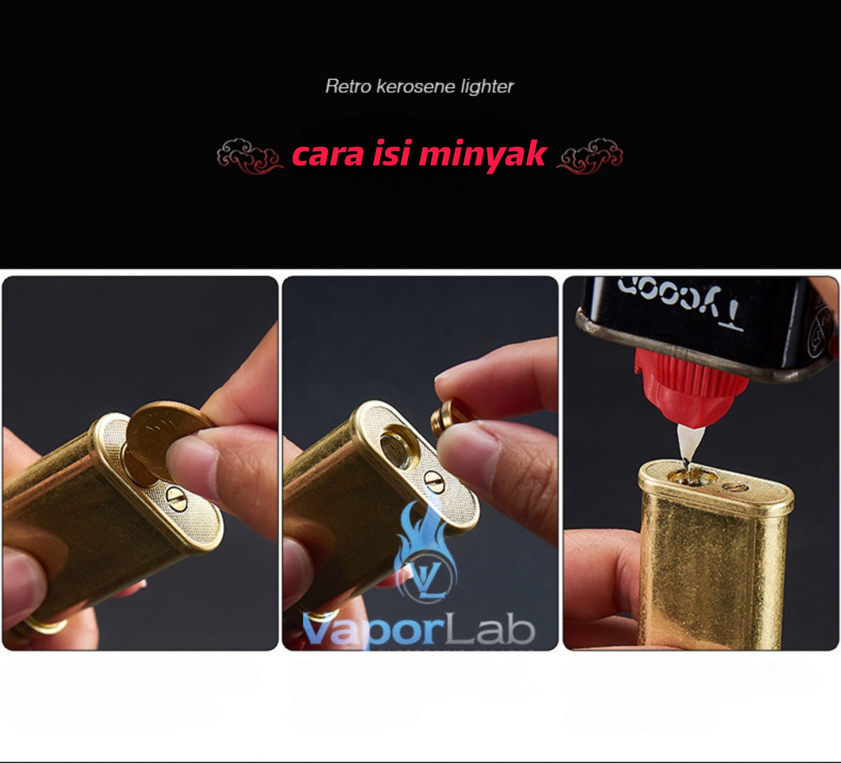 korek api classic pakai sumbu batu api isi minyak retro brass vintage oil lighter yubang 2836 with giftbox