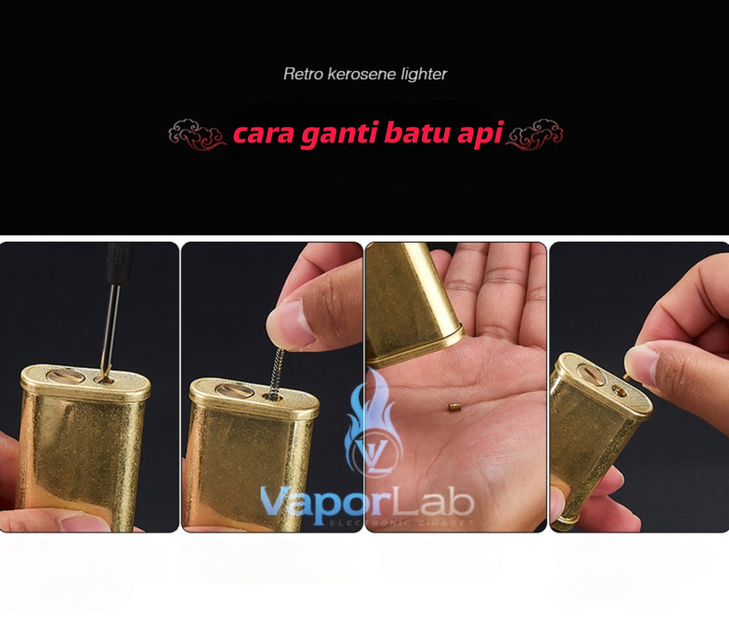 korek api classic pakai sumbu batu api isi minyak retro brass vintage oil lighter yubang 2836 with giftbox