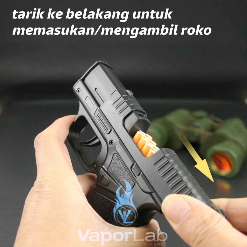 kotak box tempat simpan rokok universal all size plus korek api refillable gas lighter model pistol ELLCRT with cigarette case gun lighter