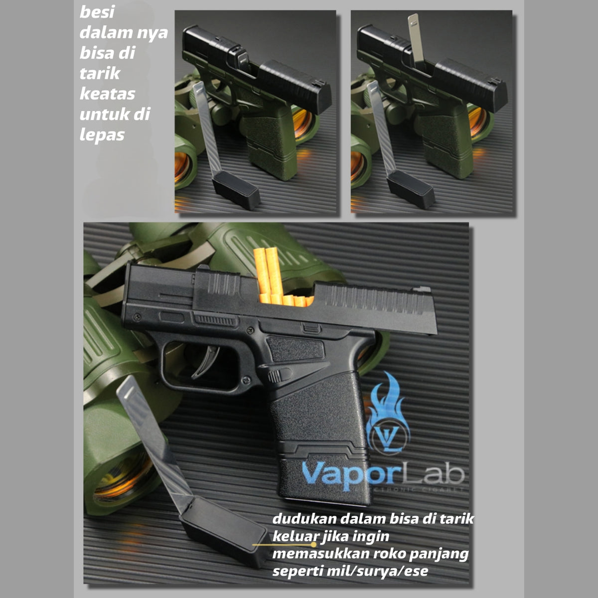 kotak box tempat simpan rokok universal all size plus korek api refillable gas lighter model pistol ELLCRT with cigarette case gun lighter