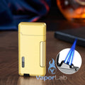 korek api metal bara las dual double flame windproof jet torch refillable gas lighter dengan kaca indikator gas transparant CIGNA with gift box