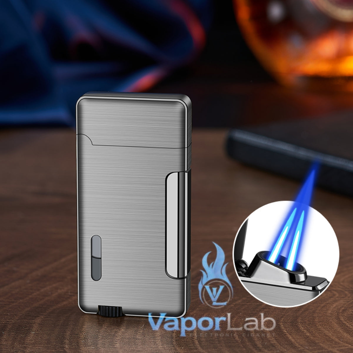 korek api metal bara las dual double flame windproof jet torch refillable gas lighter dengan kaca indikator gas transparant CIGNA with gift box
