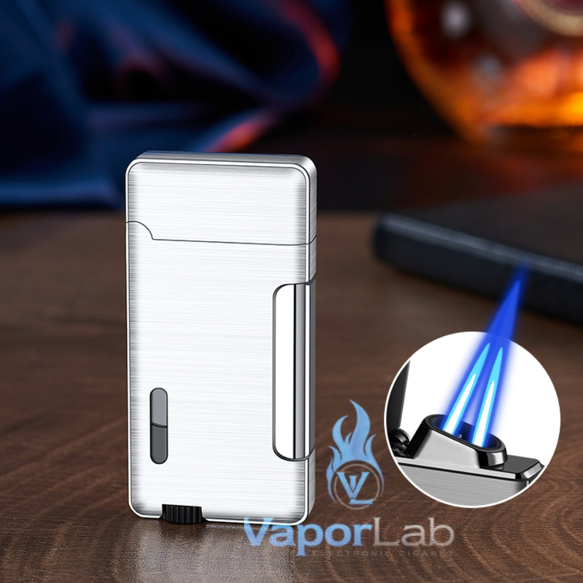 korek api metal bara las dual double flame windproof jet torch refillable gas lighter dengan kaca indikator gas transparant CIGNA with gift box