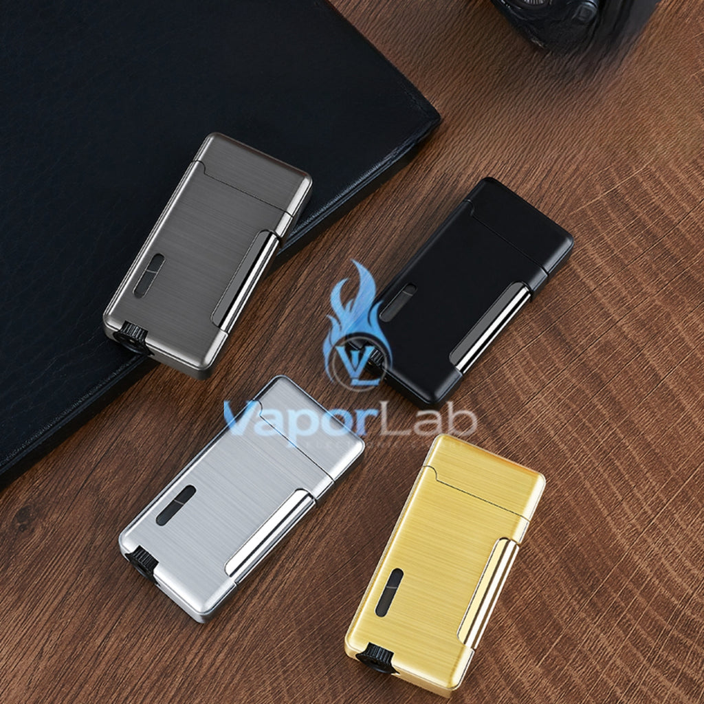 korek api metal bara las dual double flame windproof jet torch refillable gas lighter dengan kaca indikator gas transparant CIGNA with gift box