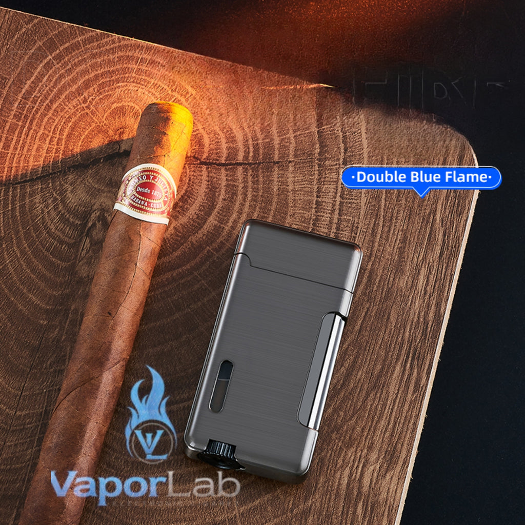 korek api metal bara las dual double flame windproof jet torch refillable gas lighter dengan kaca indikator gas transparant CIGNA with gift box