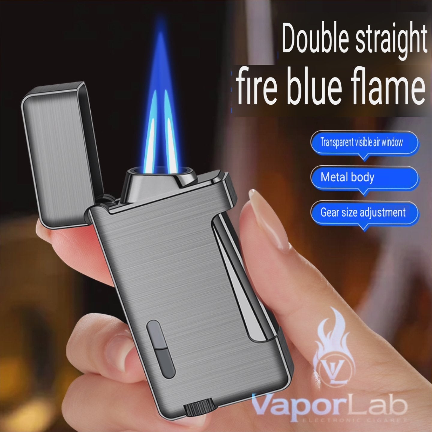 korek api metal bara las dual double flame windproof jet torch refillable gas lighter dengan kaca indikator gas transparant CIGNA with gift box
