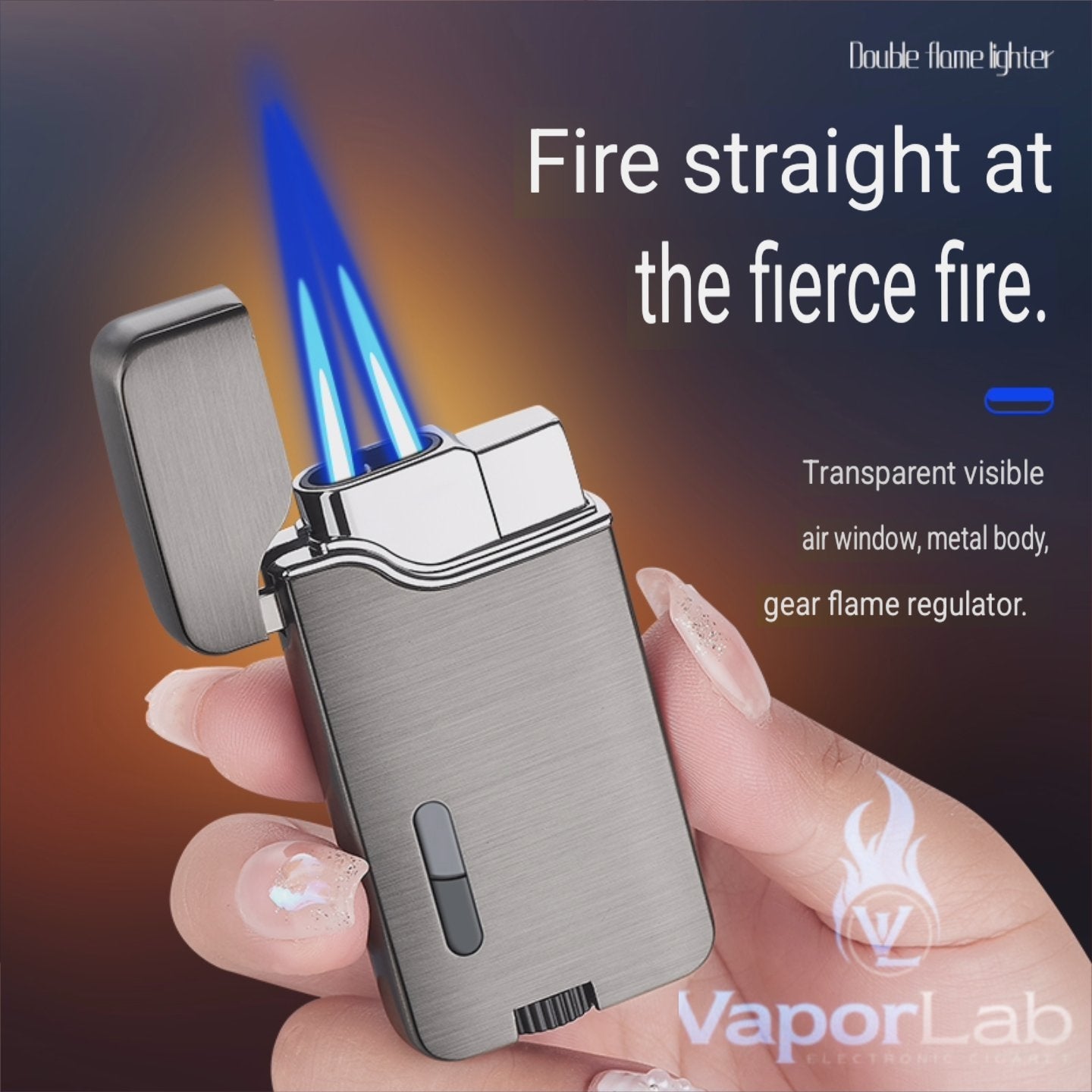 korek api metal dual bara las double flame jet torch refillable gas lighter dengan indikator gas transparant CIGNA