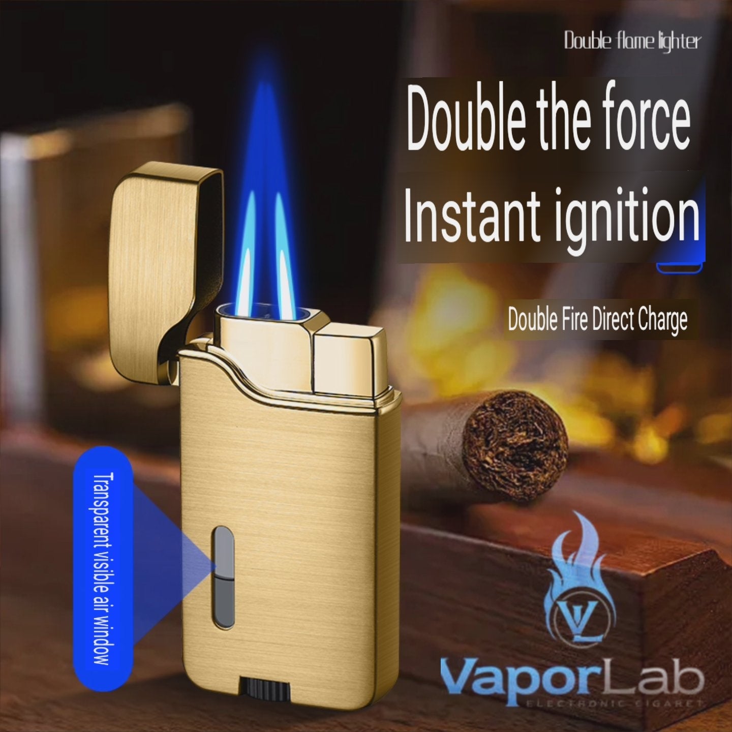 korek api metal dual bara las double flame jet torch refillable gas lighter dengan indikator gas transparant CIGNA