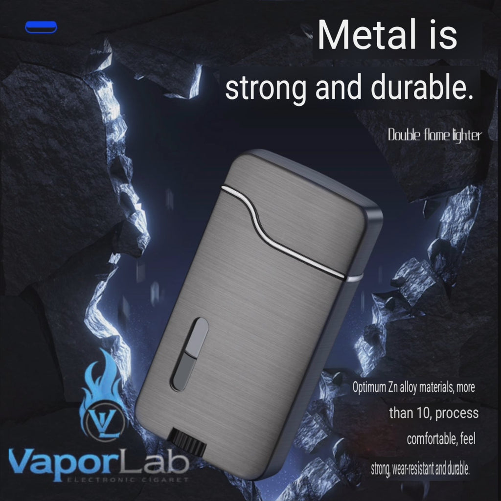 korek api metal dual bara las double flame jet torch refillable gas lighter dengan indikator gas transparant CIGNA