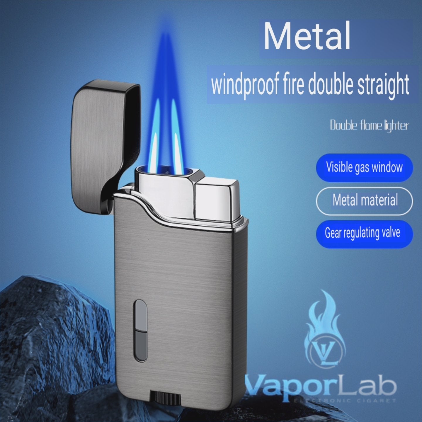 korek api metal dual bara las double flame jet torch refillable gas lighter dengan indikator gas transparant CIGNA