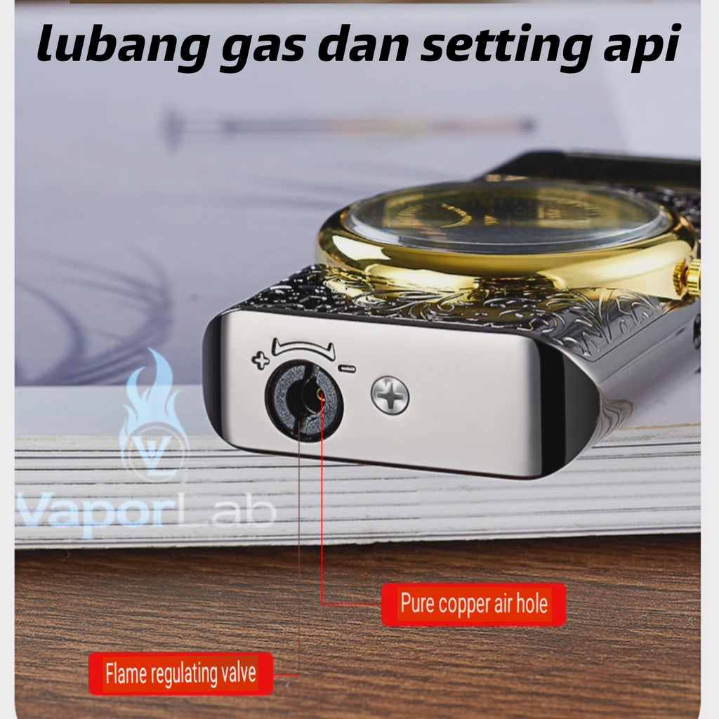 korek api gas isi ulang bara las model jam jet torch watch refillable gas lighter with giftbox