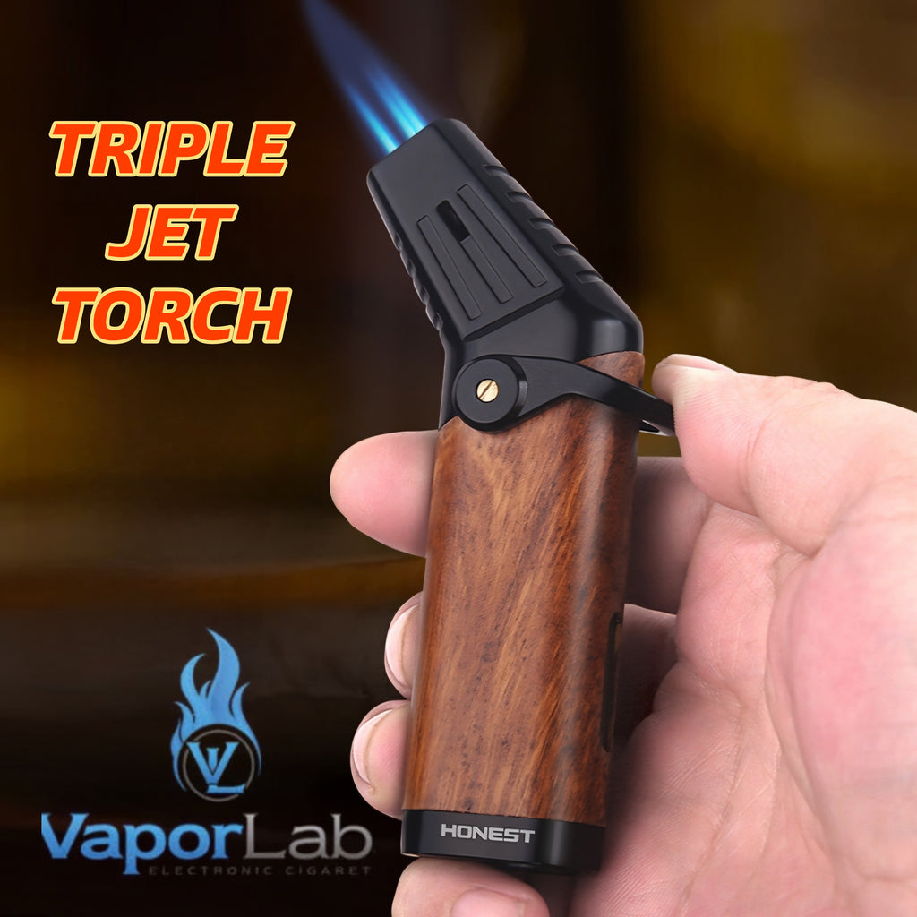 korek api bara las HONEST triple jet flame torch refillable gas cigar lighter with giftbox ada indikator gas