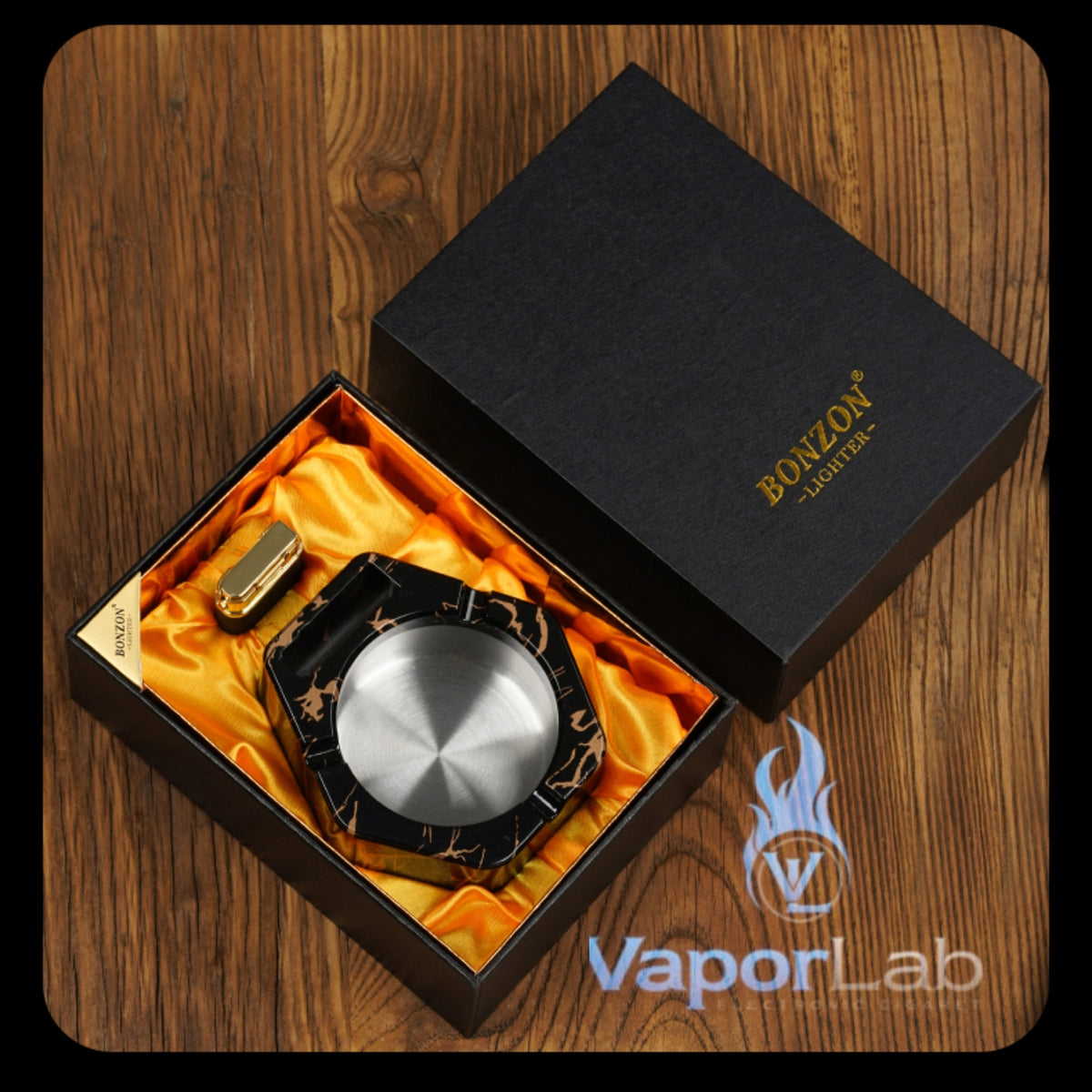 asbak plus korek api minyak auto nyala gesek BONZON bahan besi metal stainless ashtray with oil lighter