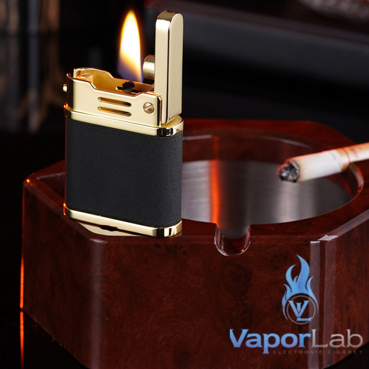 asbak plus korek api minyak auto nyala gesek BONZON bahan besi metal stainless ashtray with oil lighter